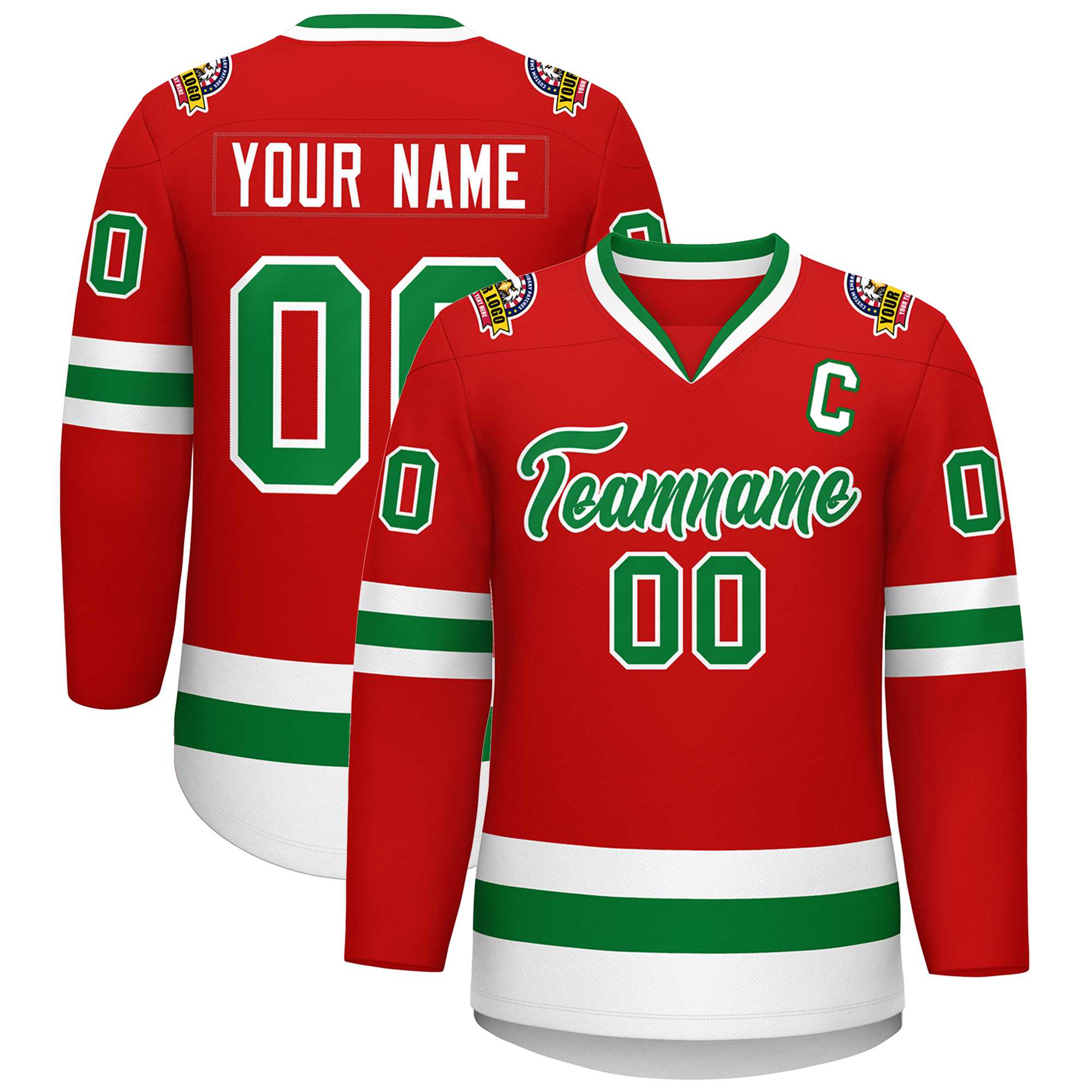 Maillot de hockey de style classique rouge Kelly vert-blanc personnalisé