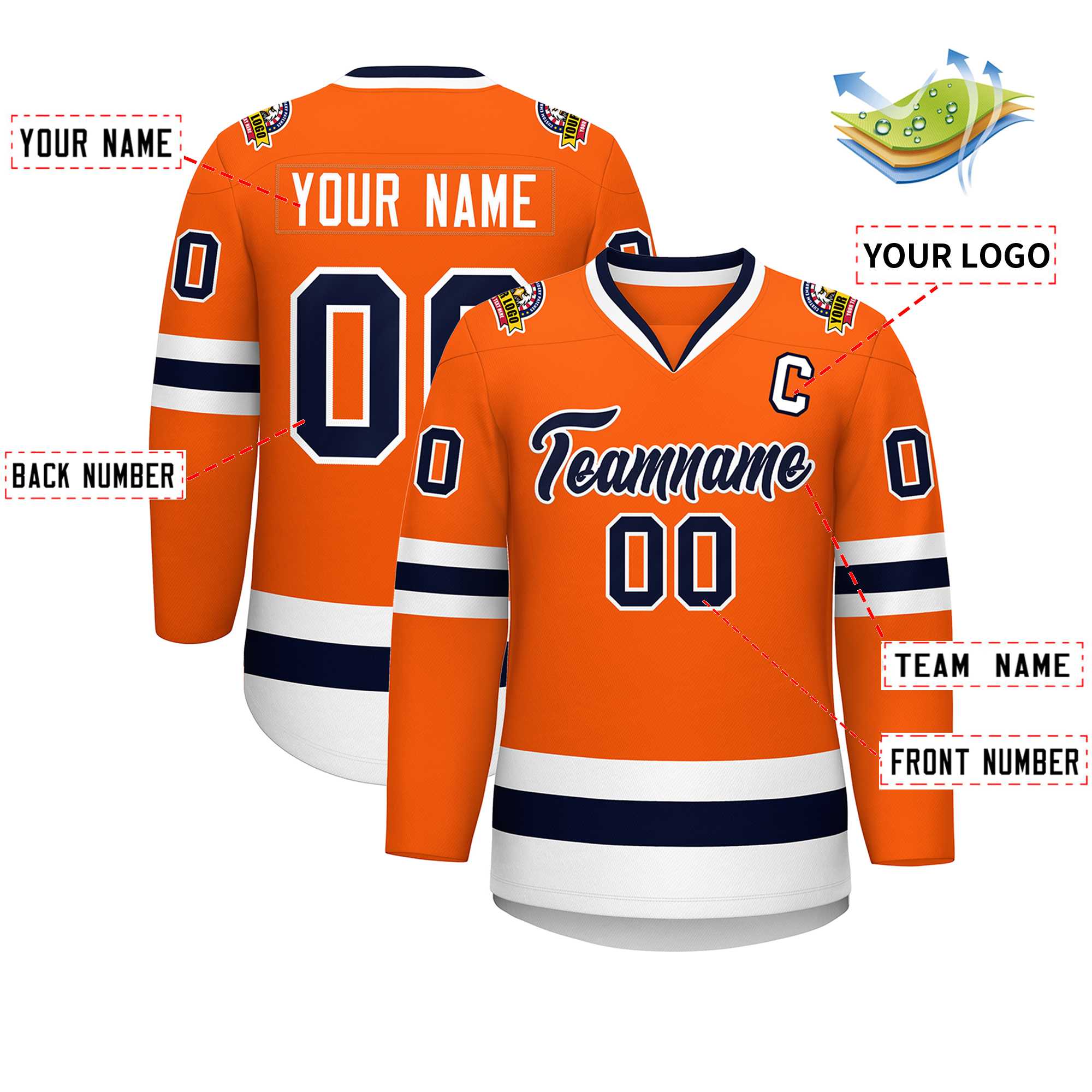 Custom Orange Navy-White Classic Style Hockey Jersey