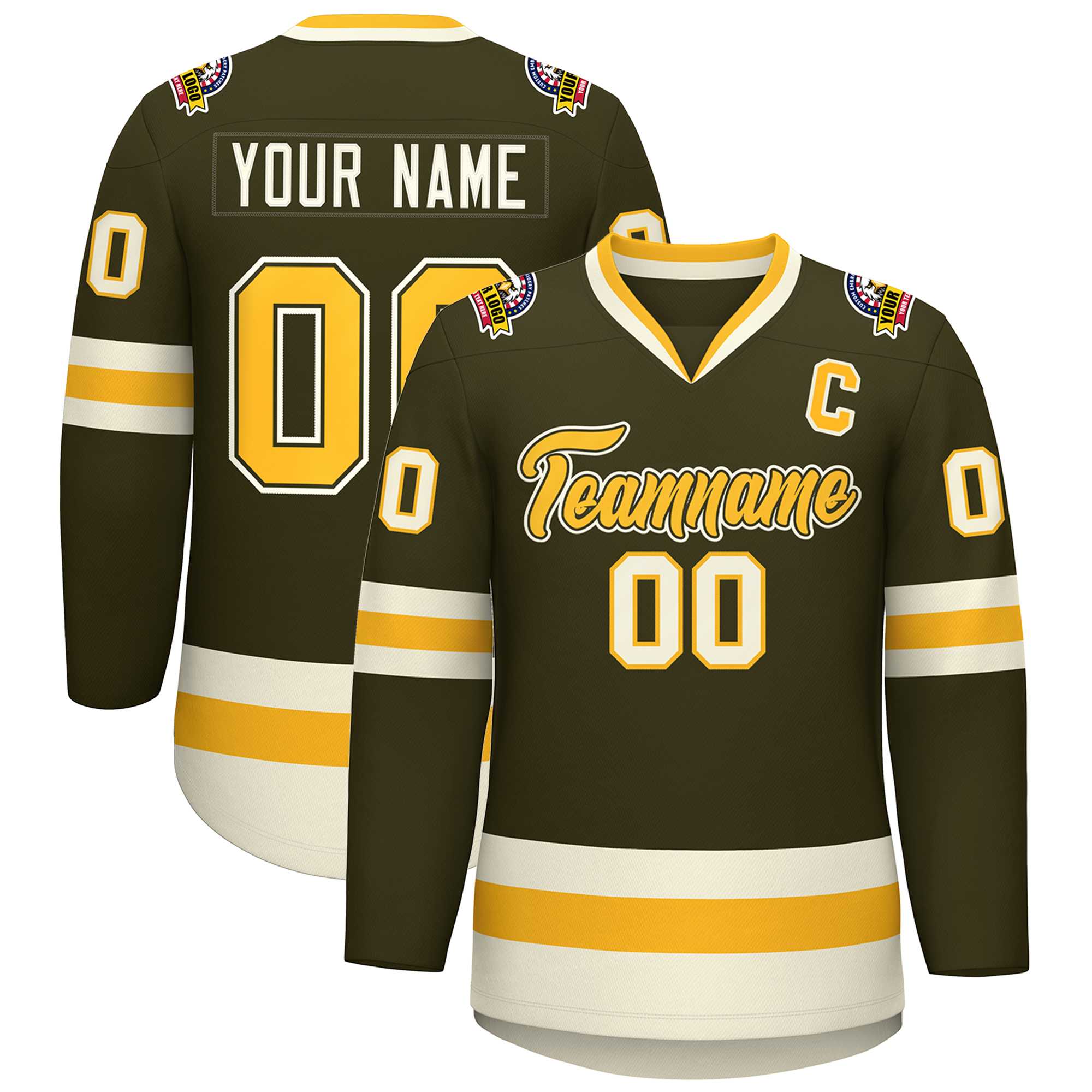 Custom Olive Gold Olive-Khaki Classic Style Hockey Jersey