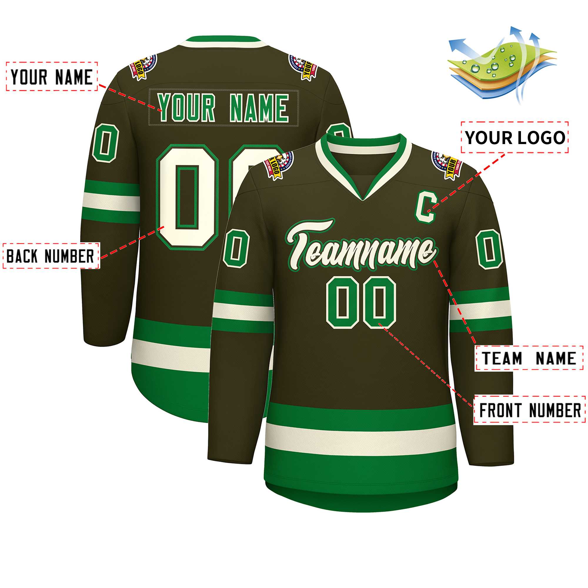 Custom Olive Khaki Olive-Kelly Green Classic Style Hockey Jersey