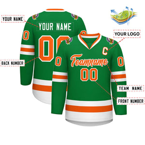 Custom Kelly Green Orange-White Classic Style Hockey Jersey