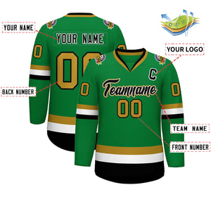 Custom Kelly Green Black White-Old Gold Classic Style Hockey Jersey