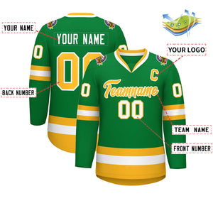 Maillot de hockey de style classique Kelly vert or-blanc personnalisé