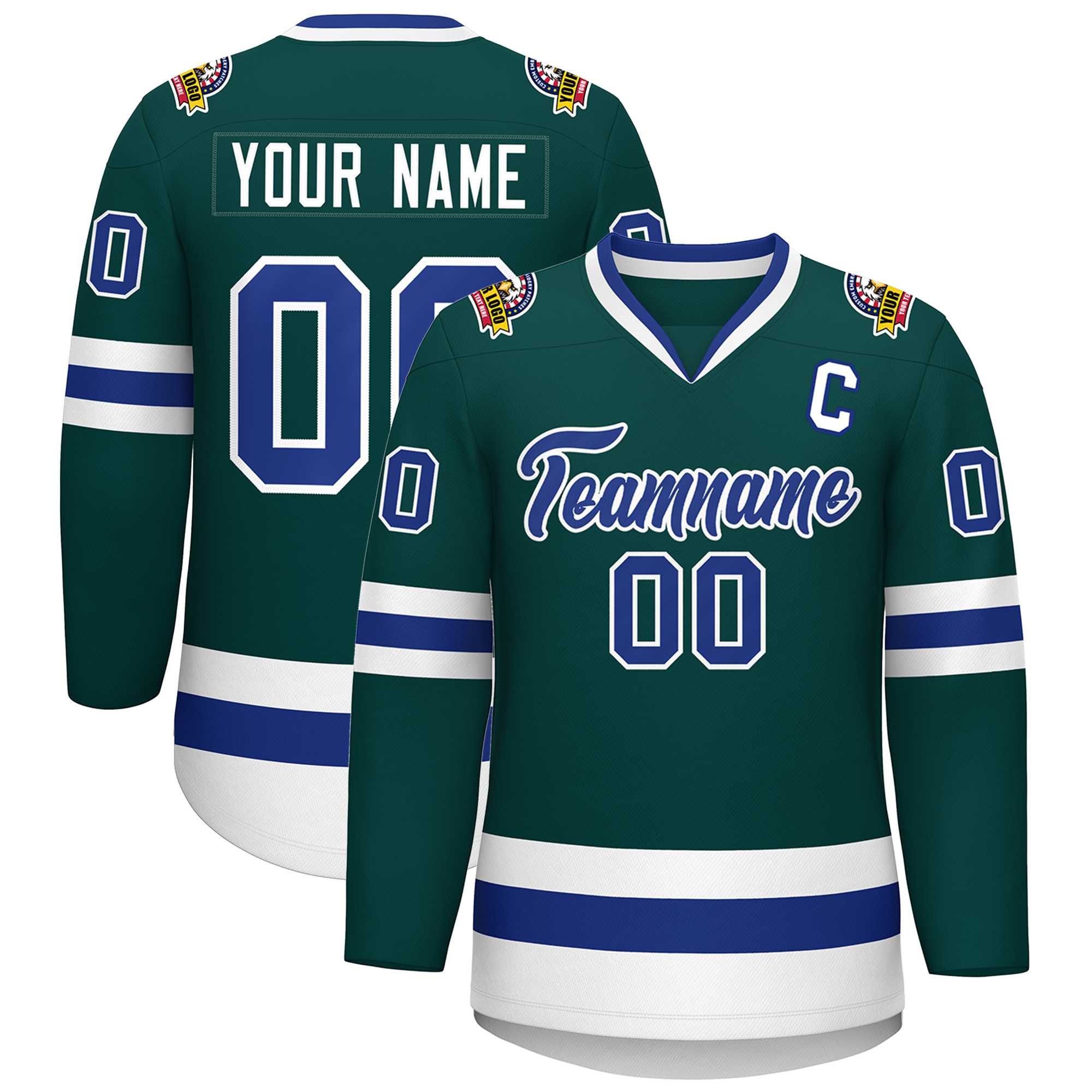 Custom Midnight Green Royal-White Classic Style Hockey Jersey