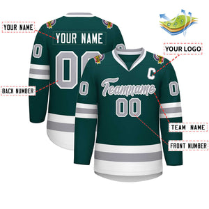 Custom Midnight Green Gray-White Classic Style Hockey Jersey