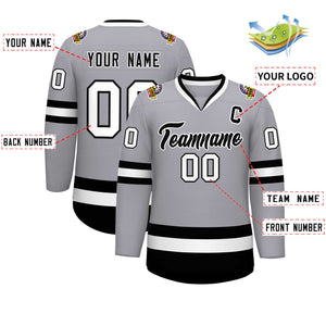 Maillot de hockey de style classique gris noir-blanc personnalisé