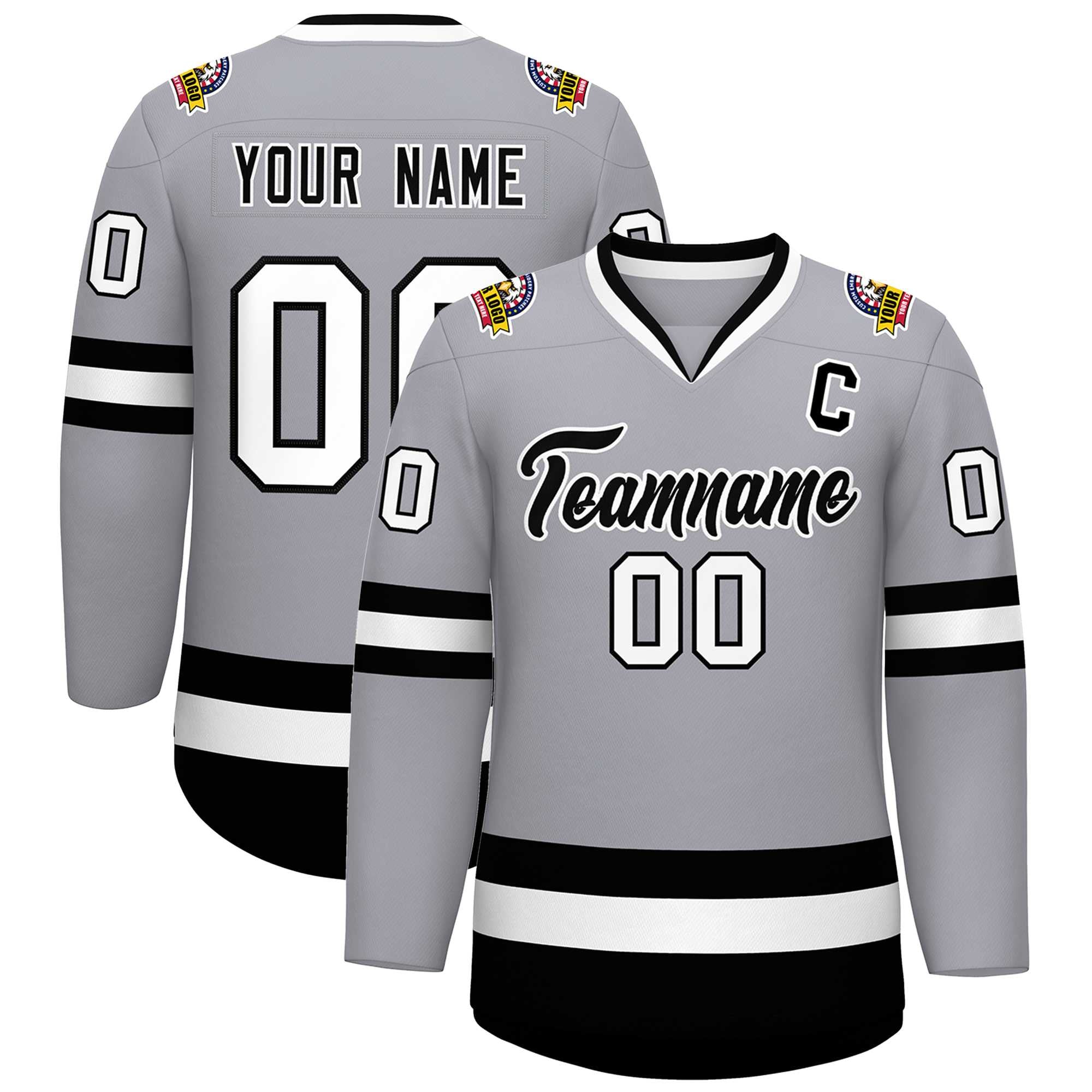 Maillot de hockey de style classique gris noir-blanc personnalisé