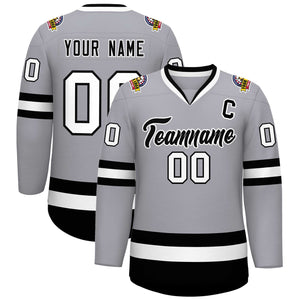 Maillot de hockey de style classique gris noir-blanc personnalisé