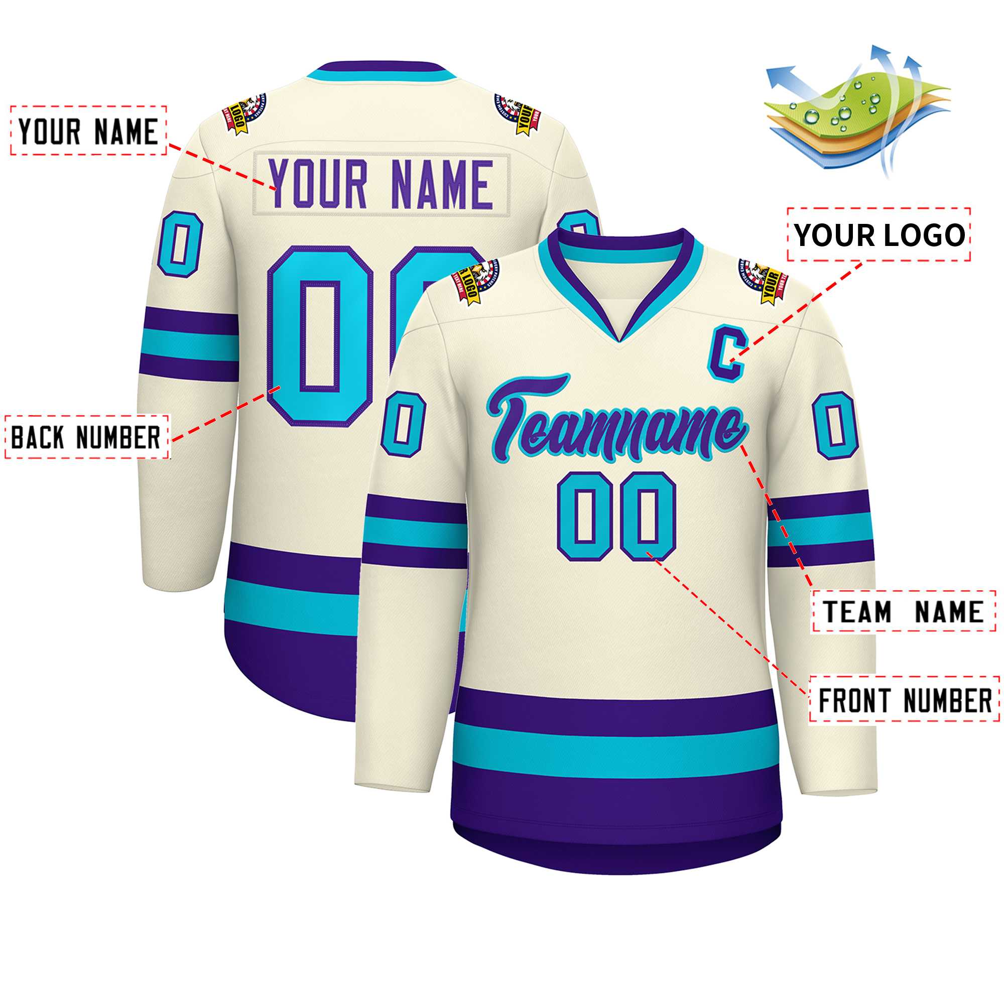 Custom Khaki Purple-Light Blue Classic Style Hockey Jersey