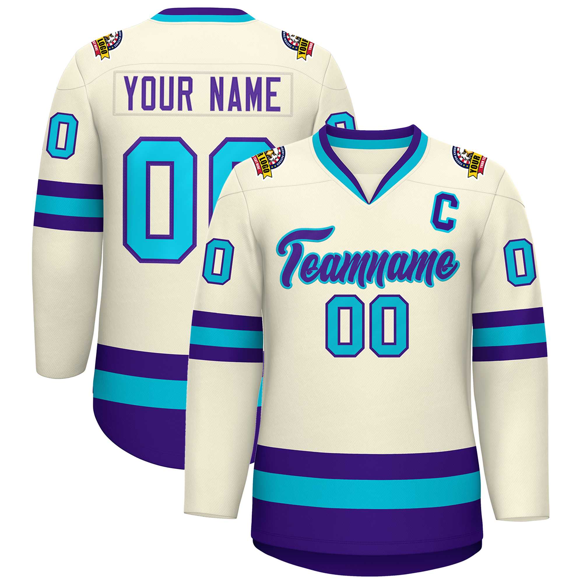 Custom Khaki Purple-Light Blue Classic Style Hockey Jersey