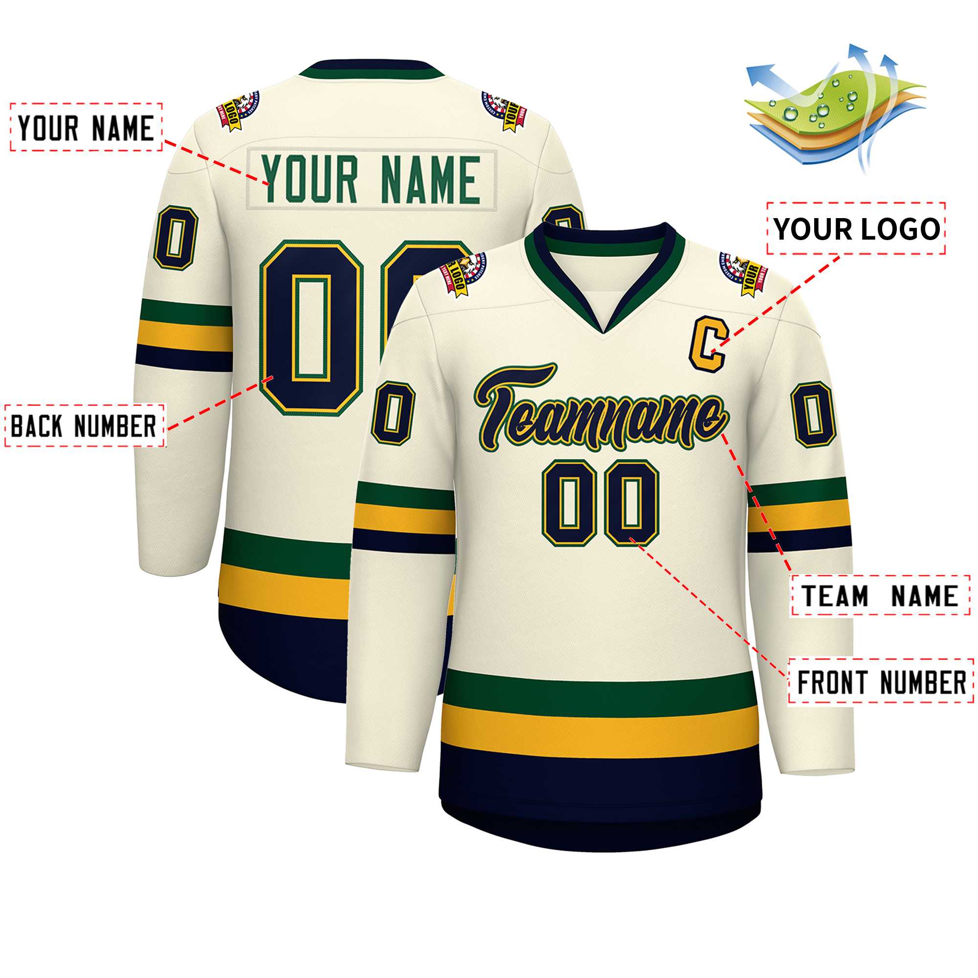 Custom Khaki Navy Gold-Green Classic Style Hockey Jersey