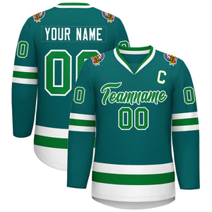 Custom Teal Kelly Green-White Classic Style Hockey Jersey