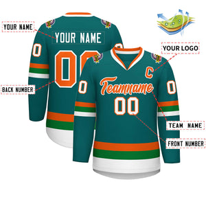 Custom Teal Orange-White Classic Style Hockey Jersey