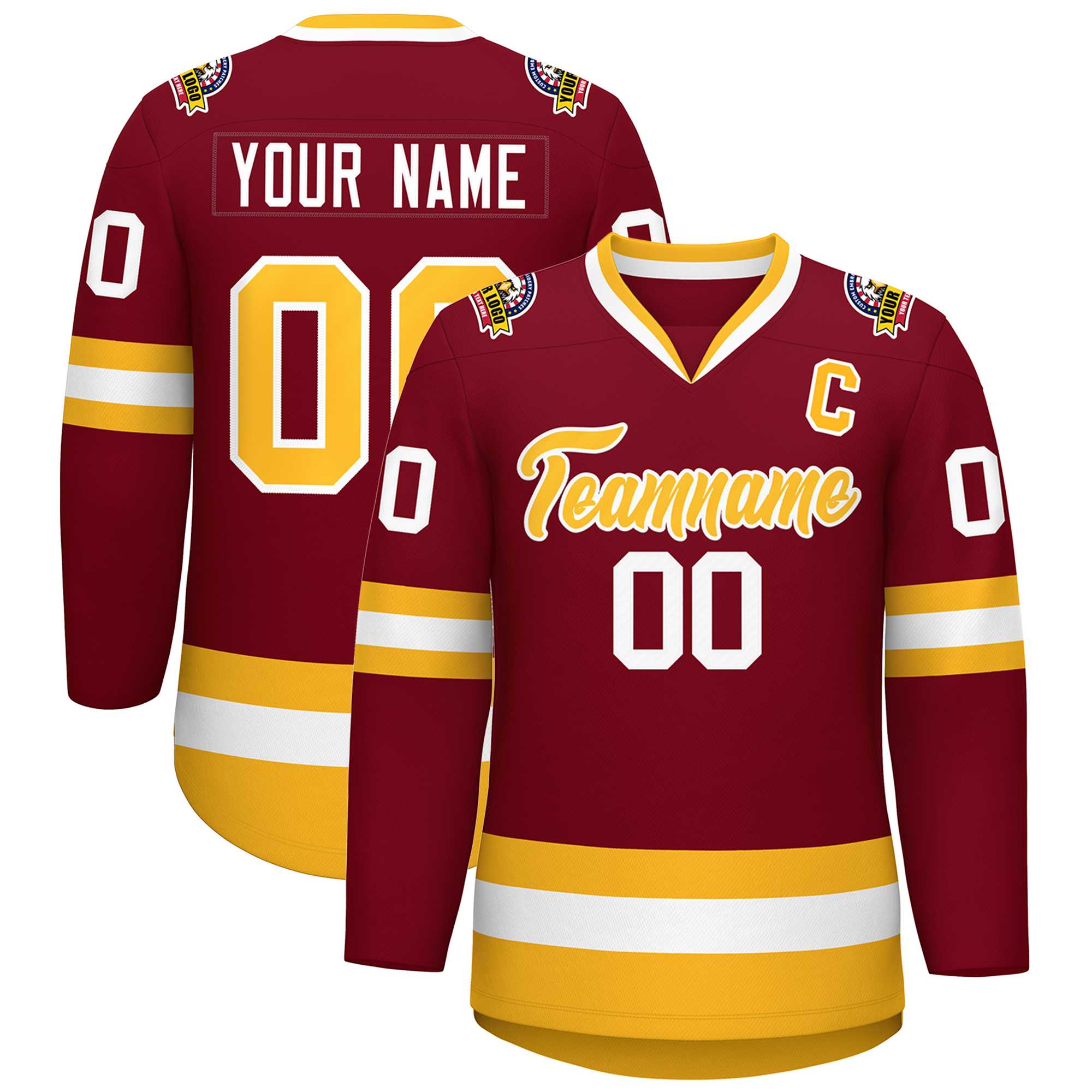 Custom Crimson Gold-White Classic Style Hockey Jersey