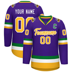 Maillot de hockey de style classique violet or-blanc personnalisé