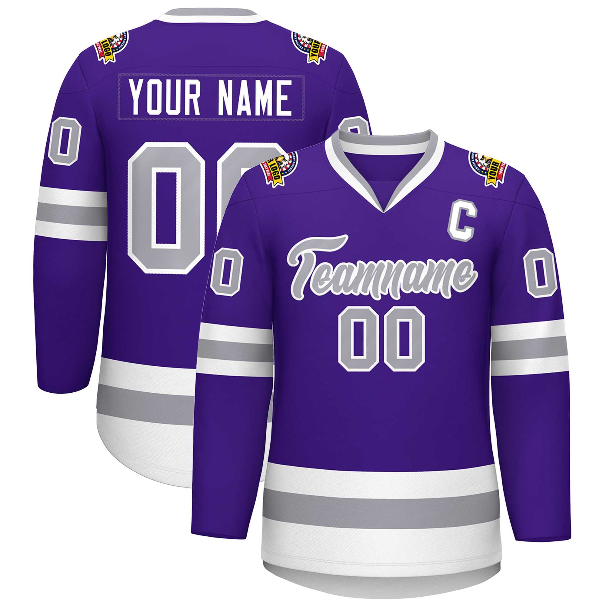 Maillot de hockey de style classique violet gris-blanc personnalisé