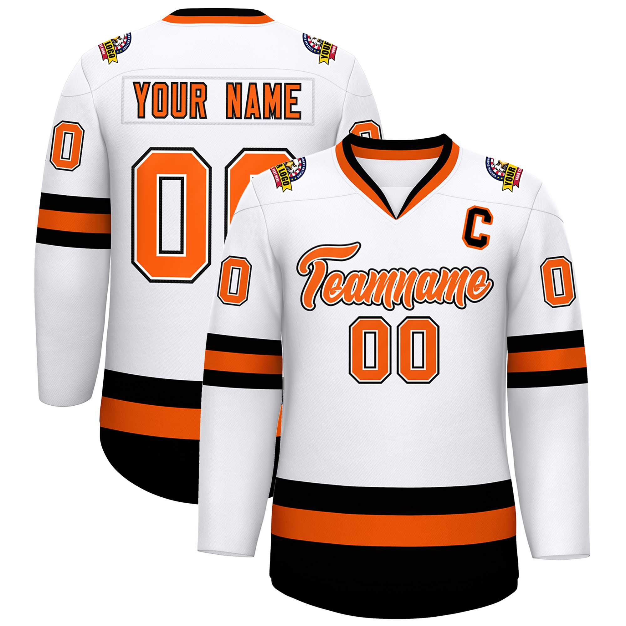 Maillot de hockey de style classique blanc orange blanc-noir personnalisé