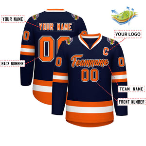 Custom Navy Orange Black-White Classic Style Hockey Jersey