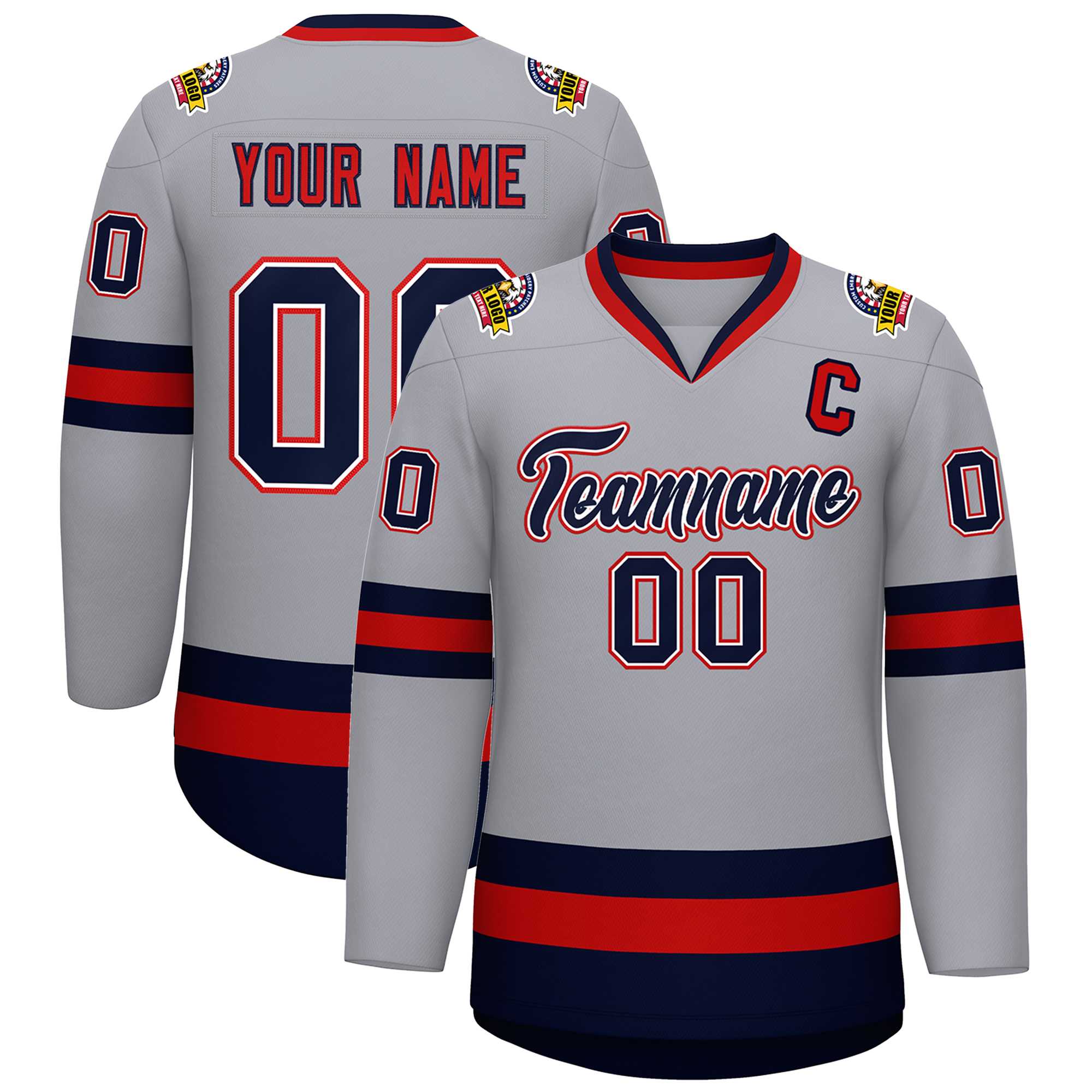 Custom Gray Navy White-Red Classic Style Hockey Jersey