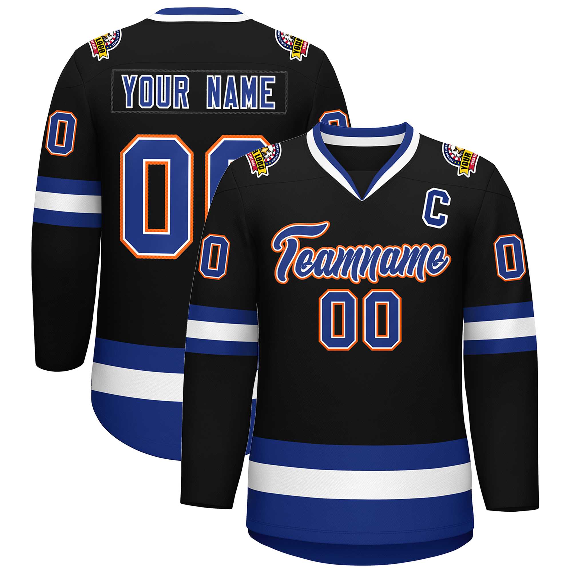 Custom Black Royal White-Orange Classic Style Hockey Jersey