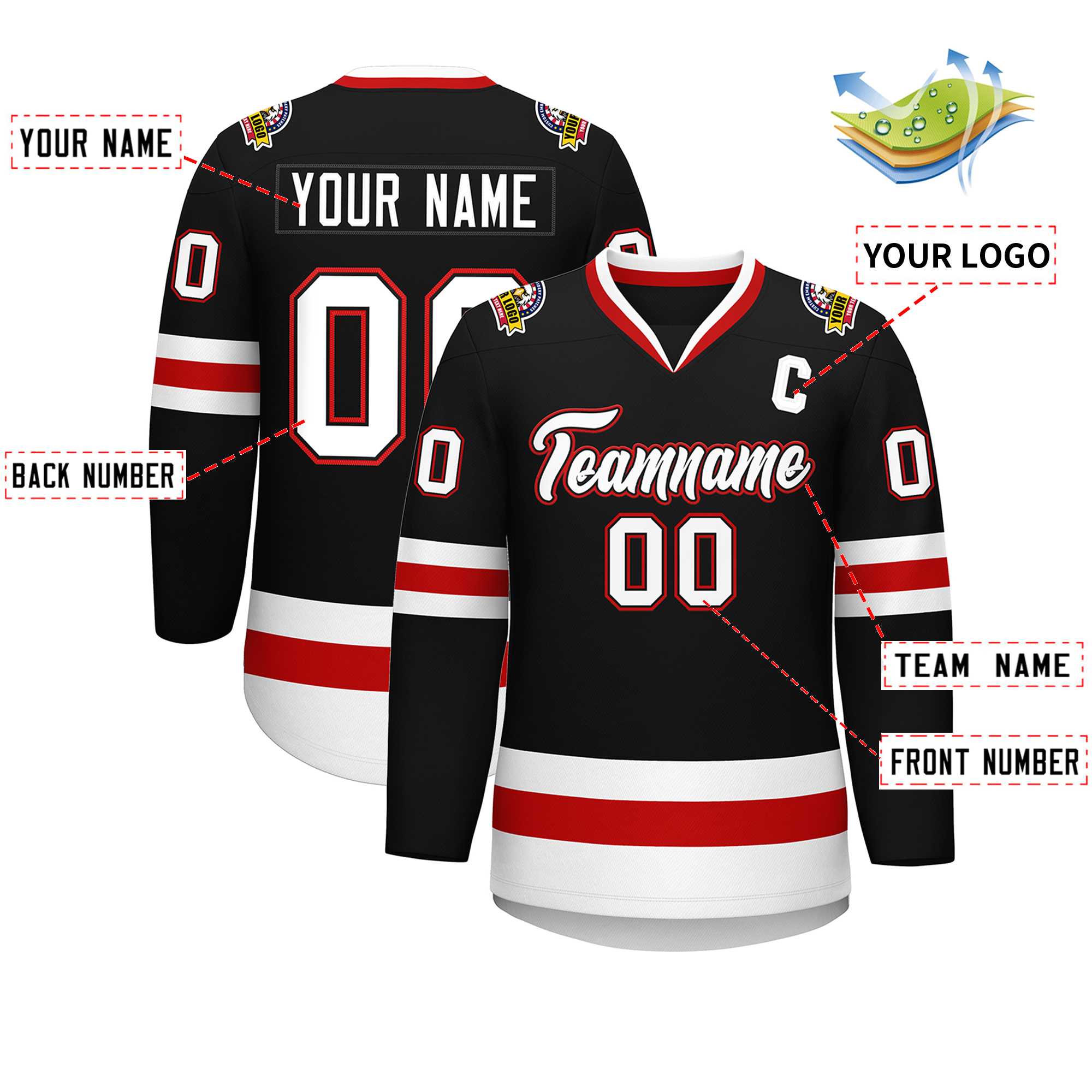 Custom Black White Black-Red Classic Style Hockey Jersey