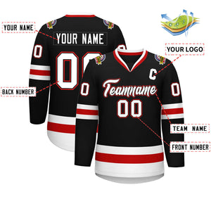 Custom Black White Black-Red Classic Style Hockey Jersey