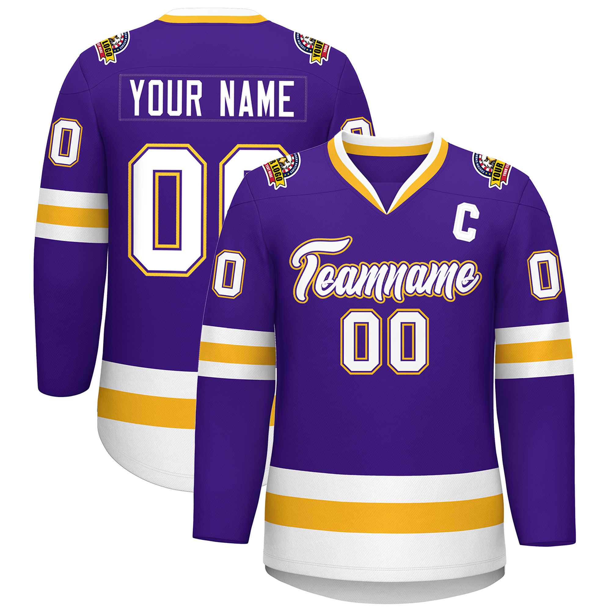 Maillot de hockey de style classique personnalisé violet blanc violet-or