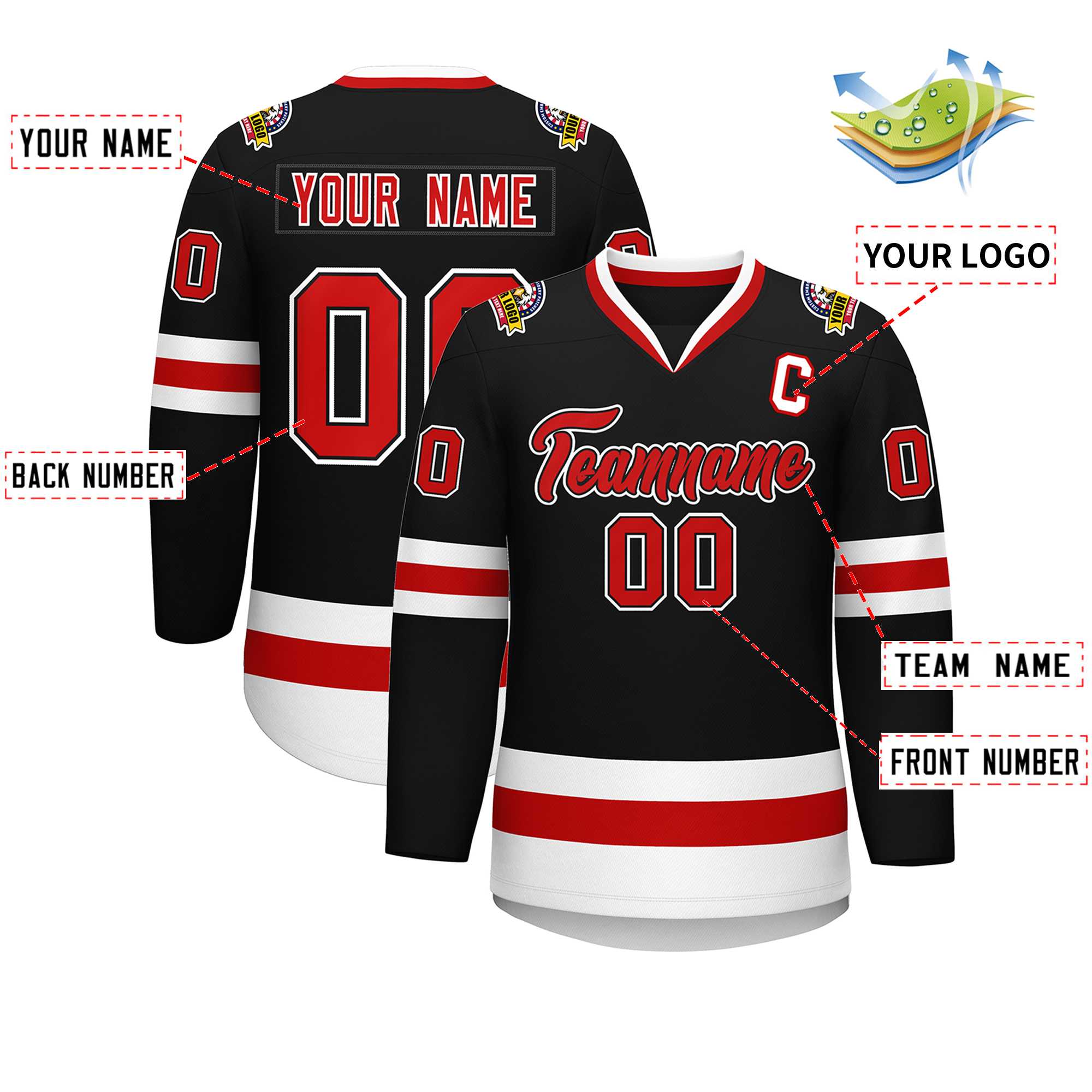 Custom Black Red Black-White Classic Style Hockey Jersey