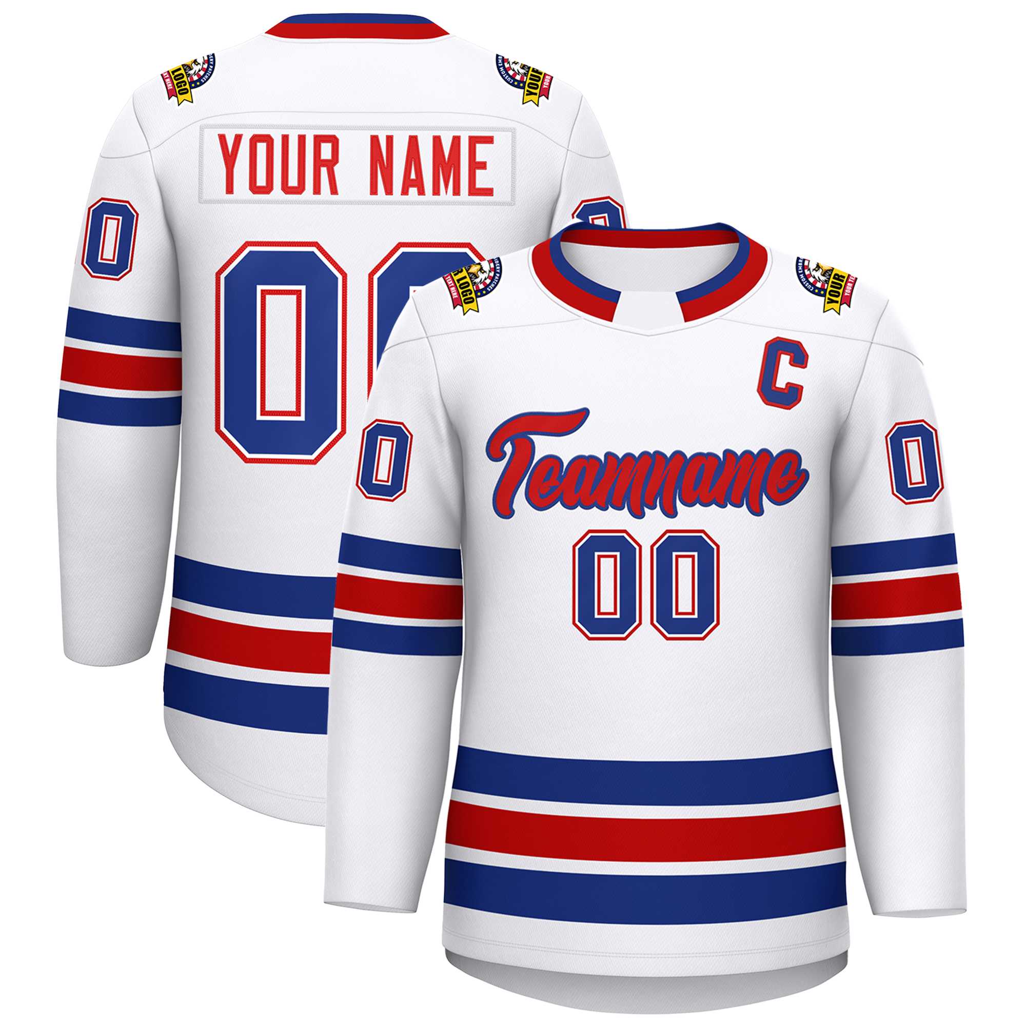 Maillot de hockey de style classique blanc rouge-royal personnalisé