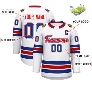 Custom White Red White-Royal Classic Style Hockey Jersey