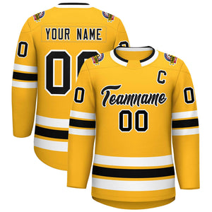 Custom Gold Black-White Classic Style Hockey Jersey