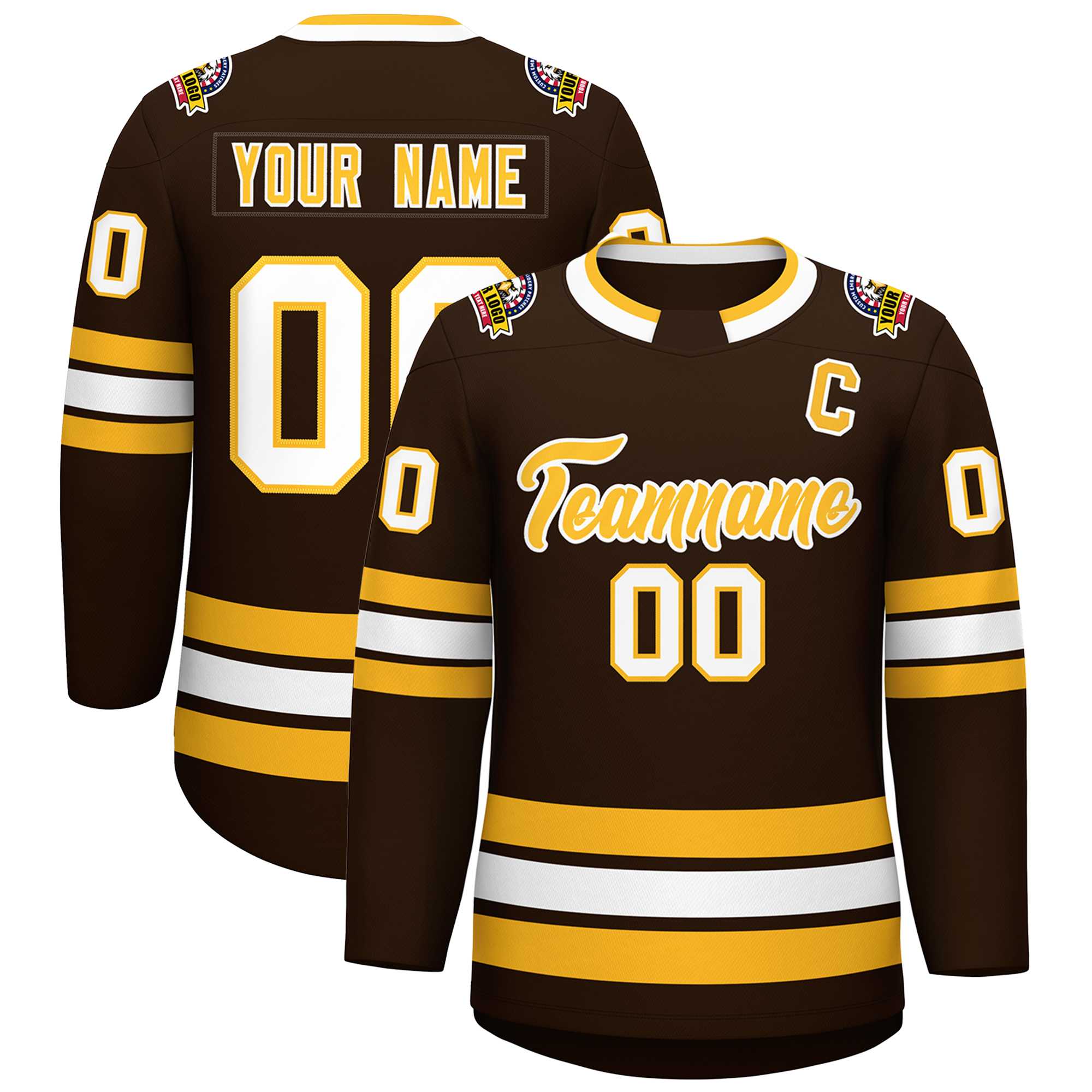 Custom Brown Gold-White Classic Style Hockey Jersey