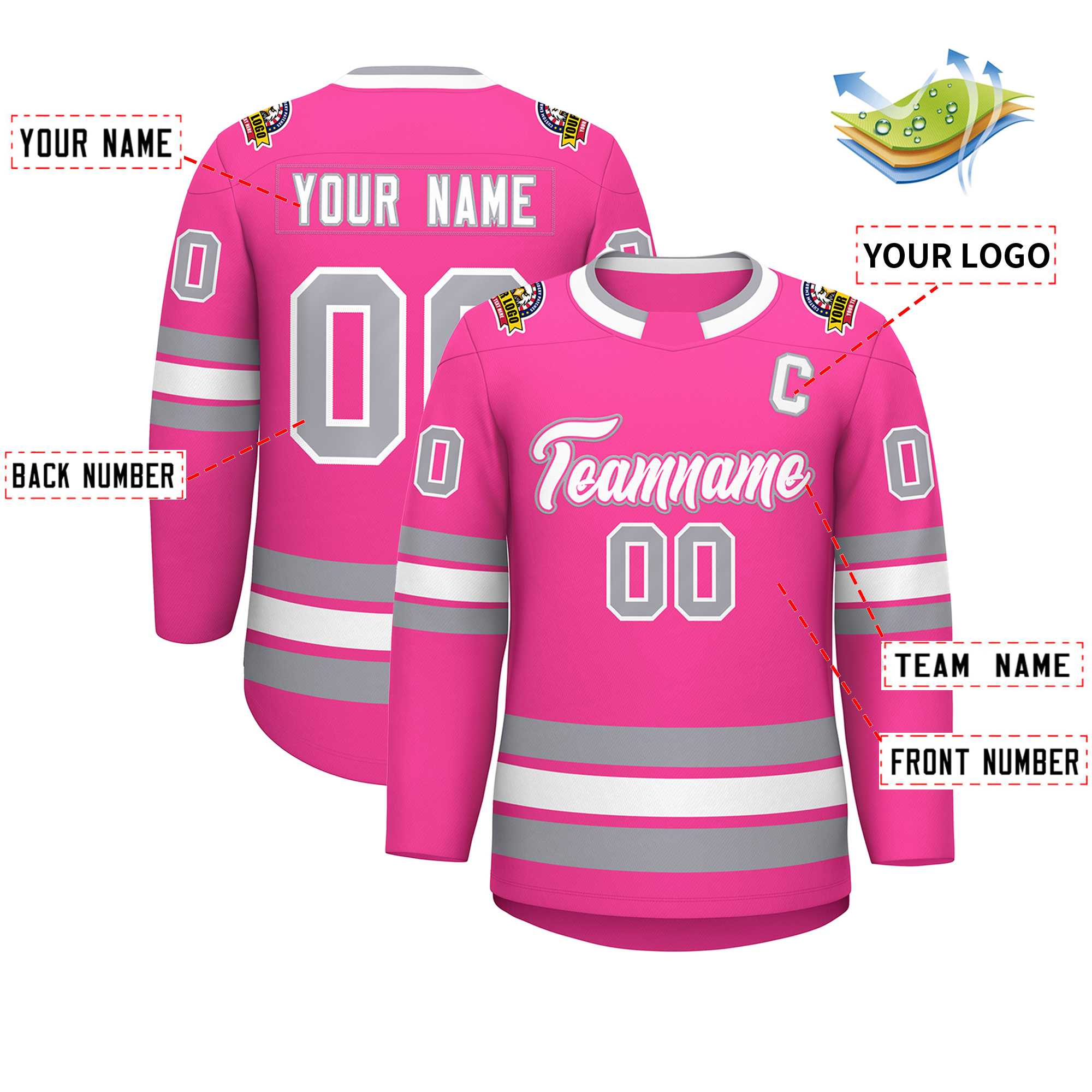 Custom Pink White Pink-Gray Classic Style Hockey Jersey