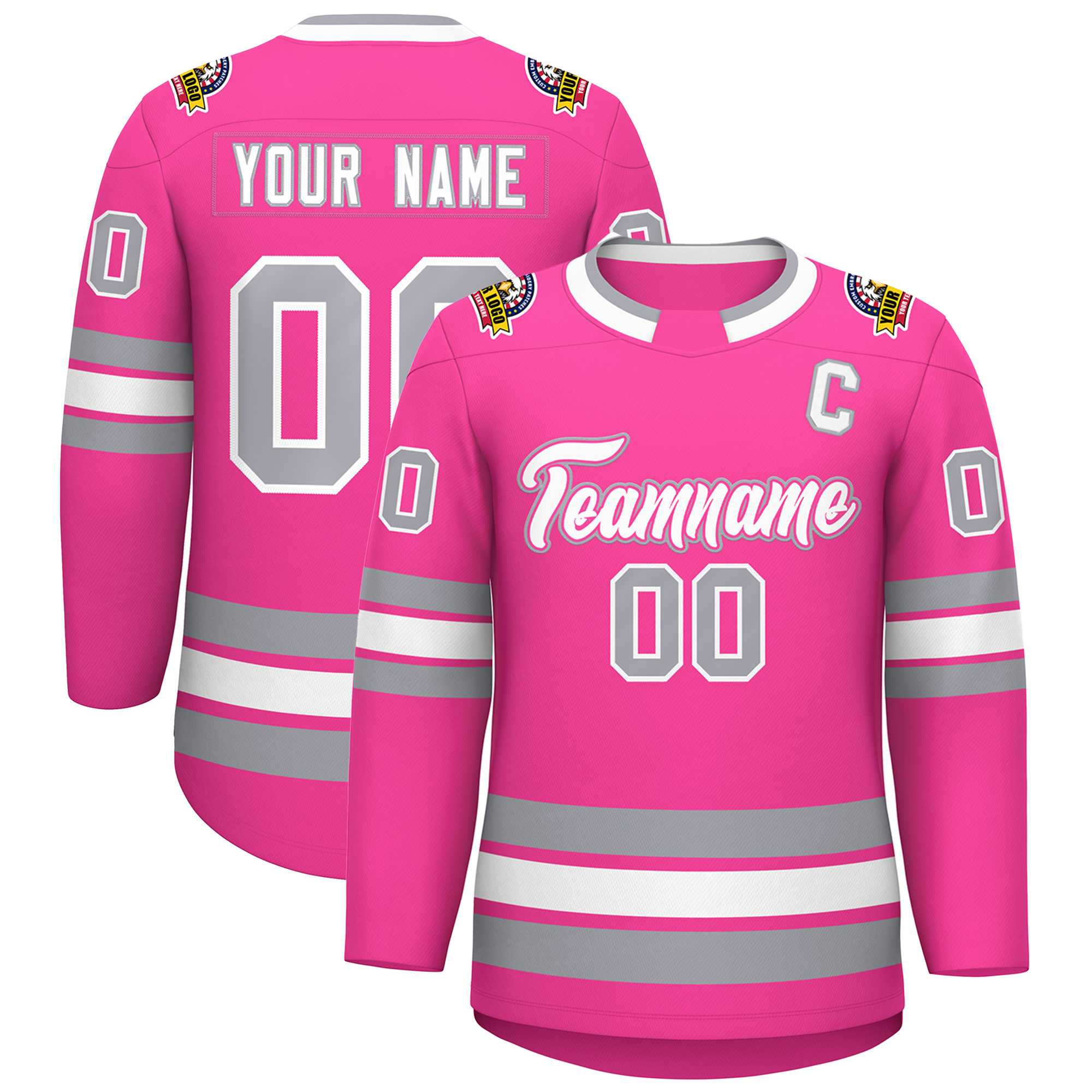 Custom Pink White Pink-Gray Classic Style Hockey Jersey