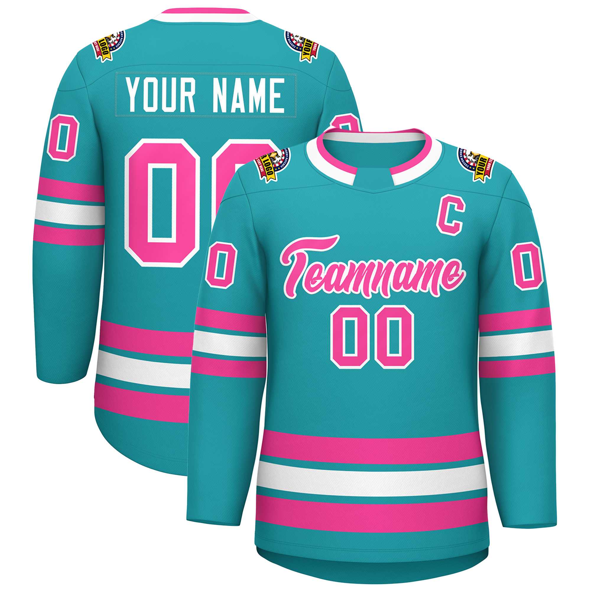 Custom Aqua Pink-White Classic Style Hockey Jersey