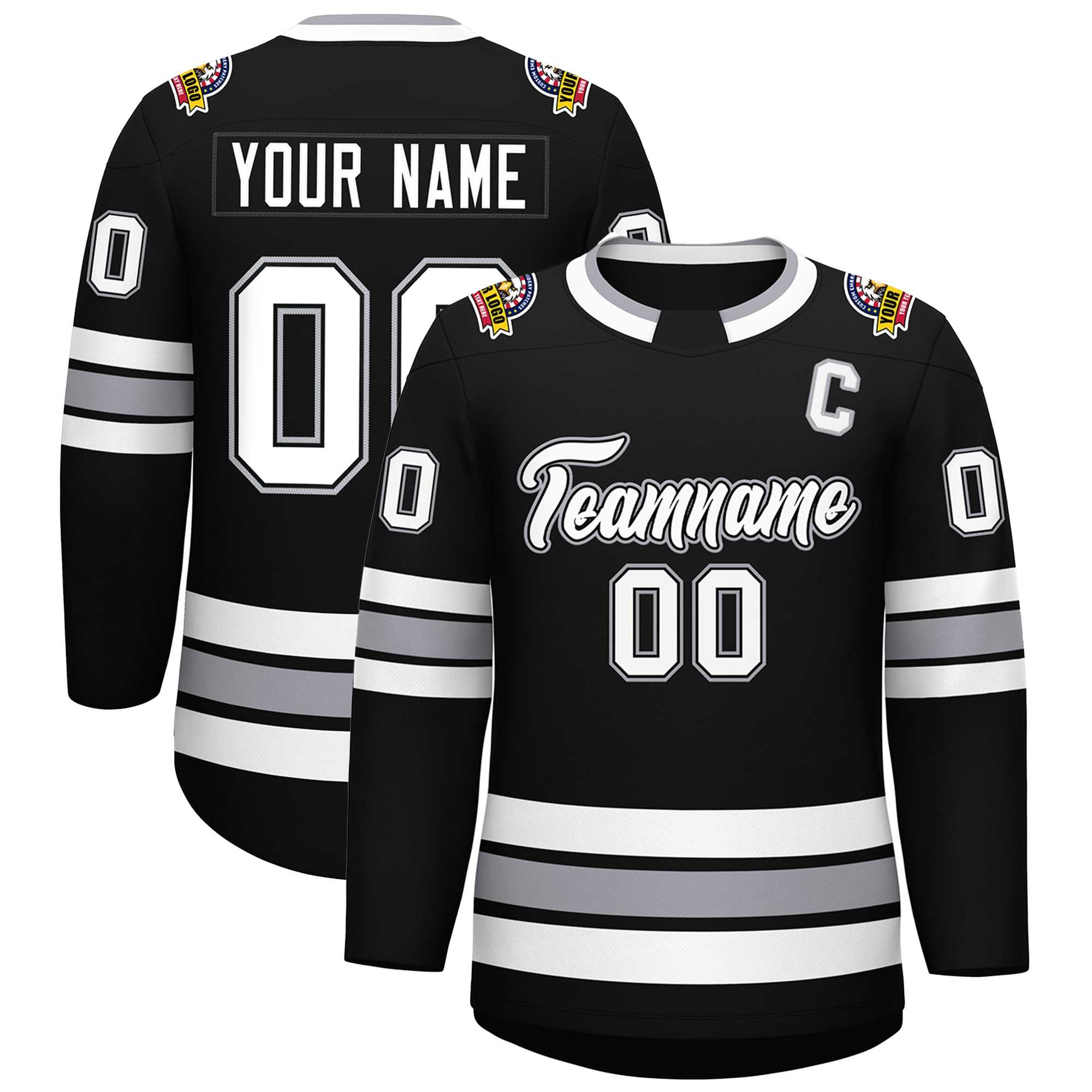 Custom Black White Black-Gray Classic Style Hockey Jersey