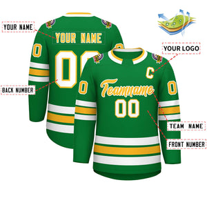 Maillot de hockey de style classique Kelly vert or-blanc personnalisé