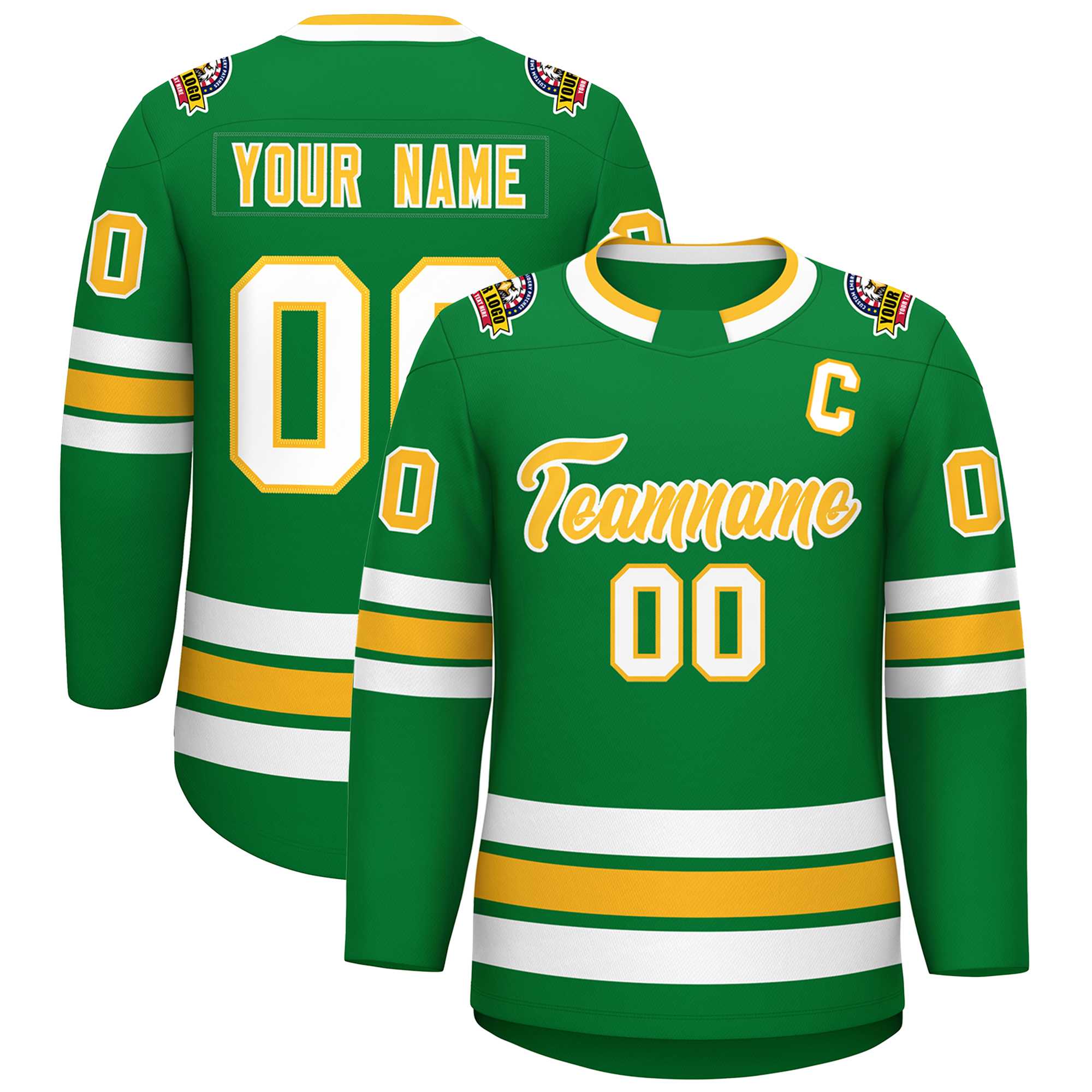 Custom Kelly Green Gold-White Classic Style Hockey Jersey