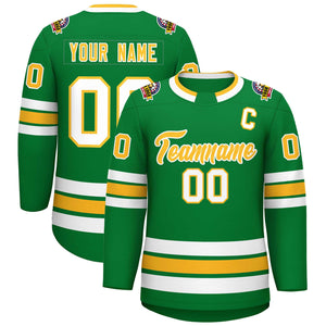 Maillot de hockey de style classique Kelly vert or-blanc personnalisé