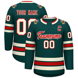 Custom Midnight Green Red-Khaki Classic Style Hockey Jersey