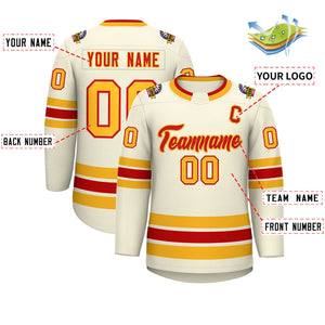 Custom Khaki Red-Gold Classic Style Hockey Jersey