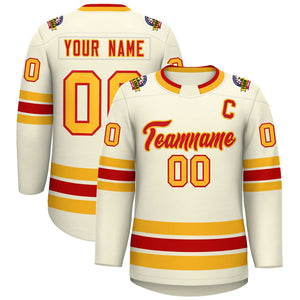 Custom Khaki Red-Gold Classic Style Hockey Jersey