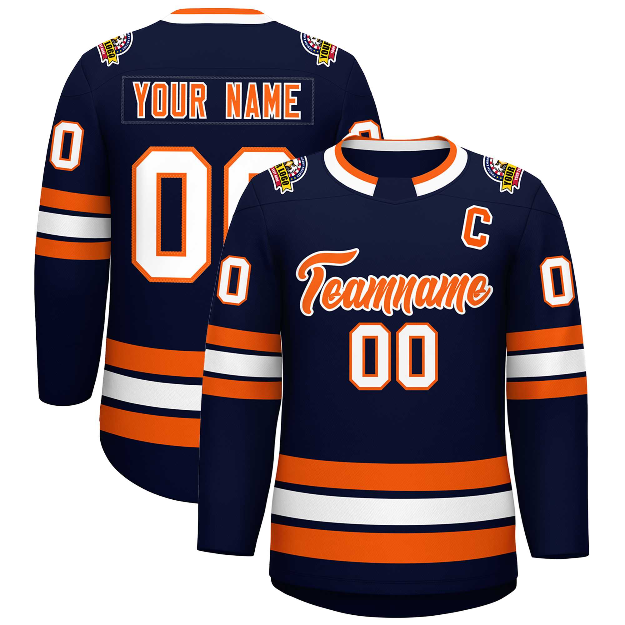 Custom Navy Orange-White Classic Style Hockey Jersey