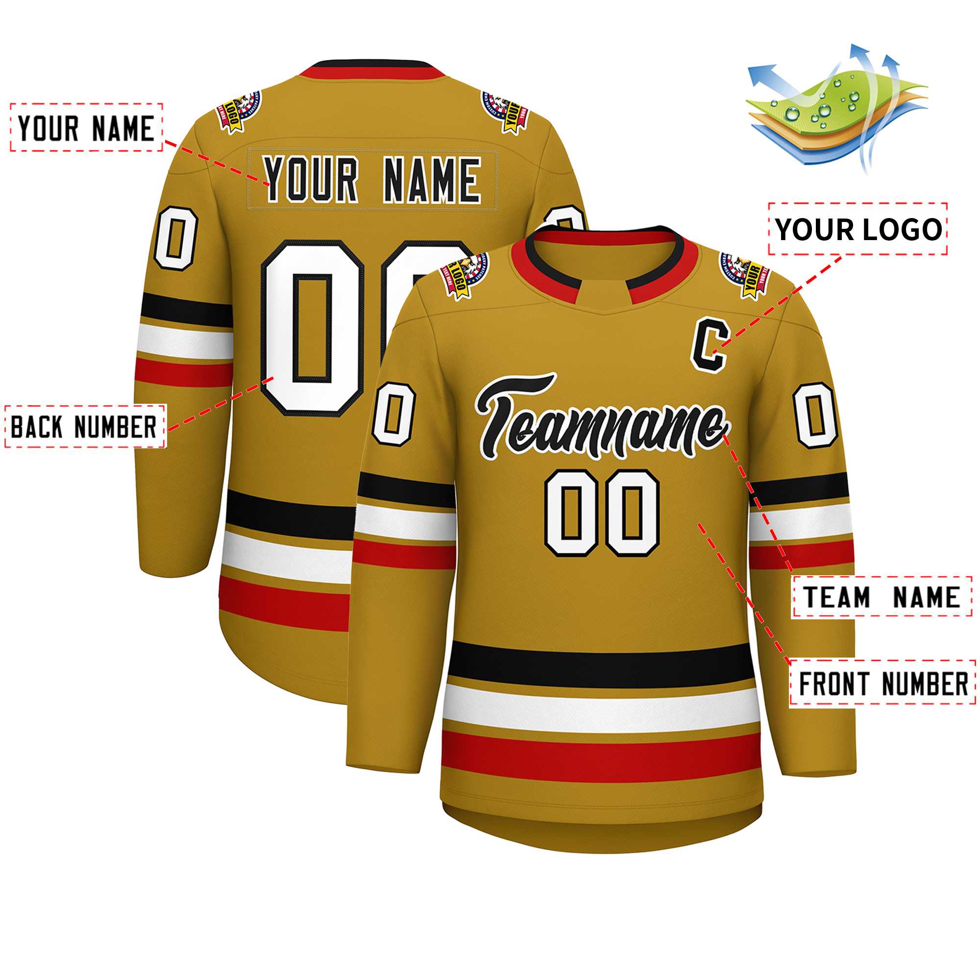 Custom Old Gold Black-White Classic Style Hockey Jersey