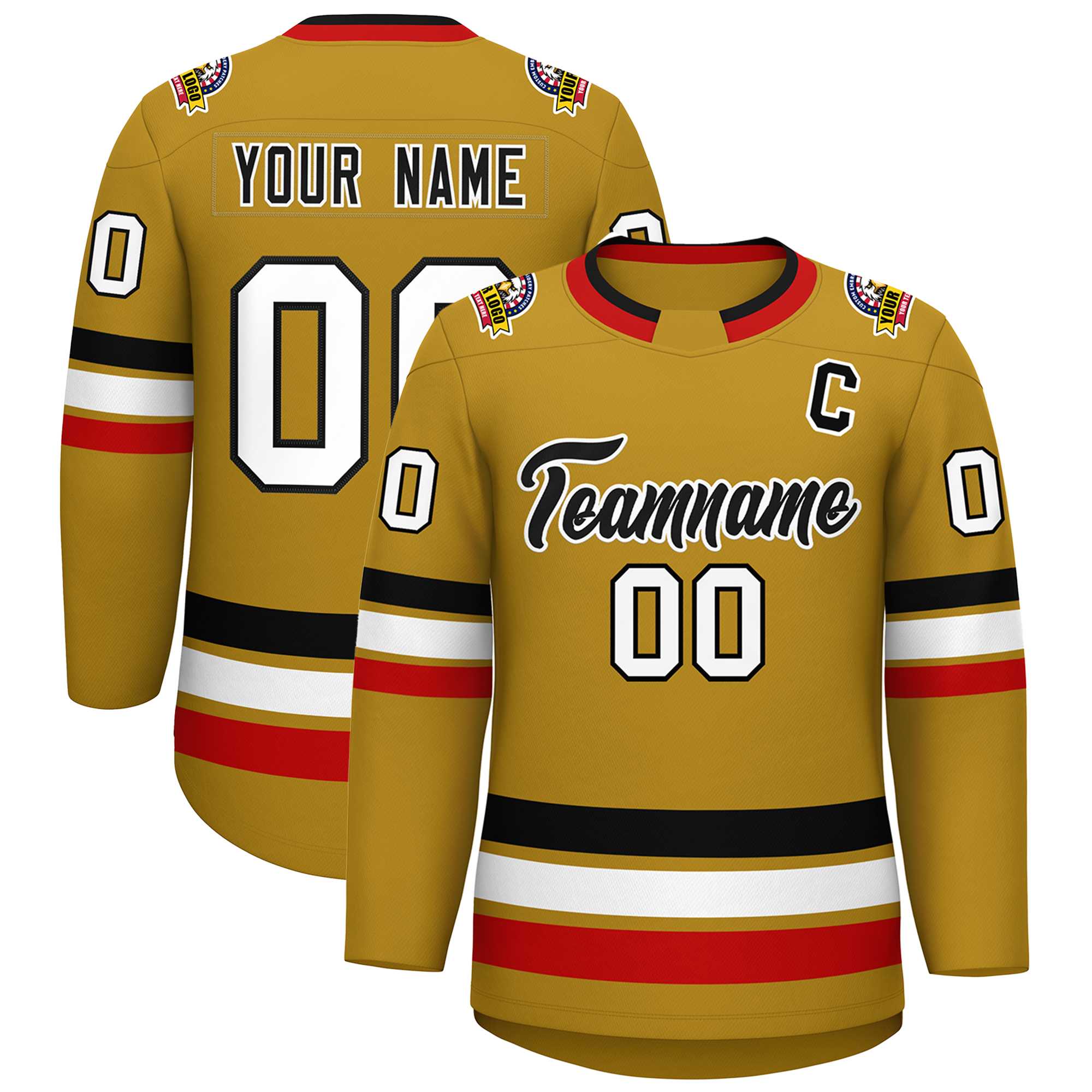 Custom Old Gold Black-White Classic Style Hockey Jersey