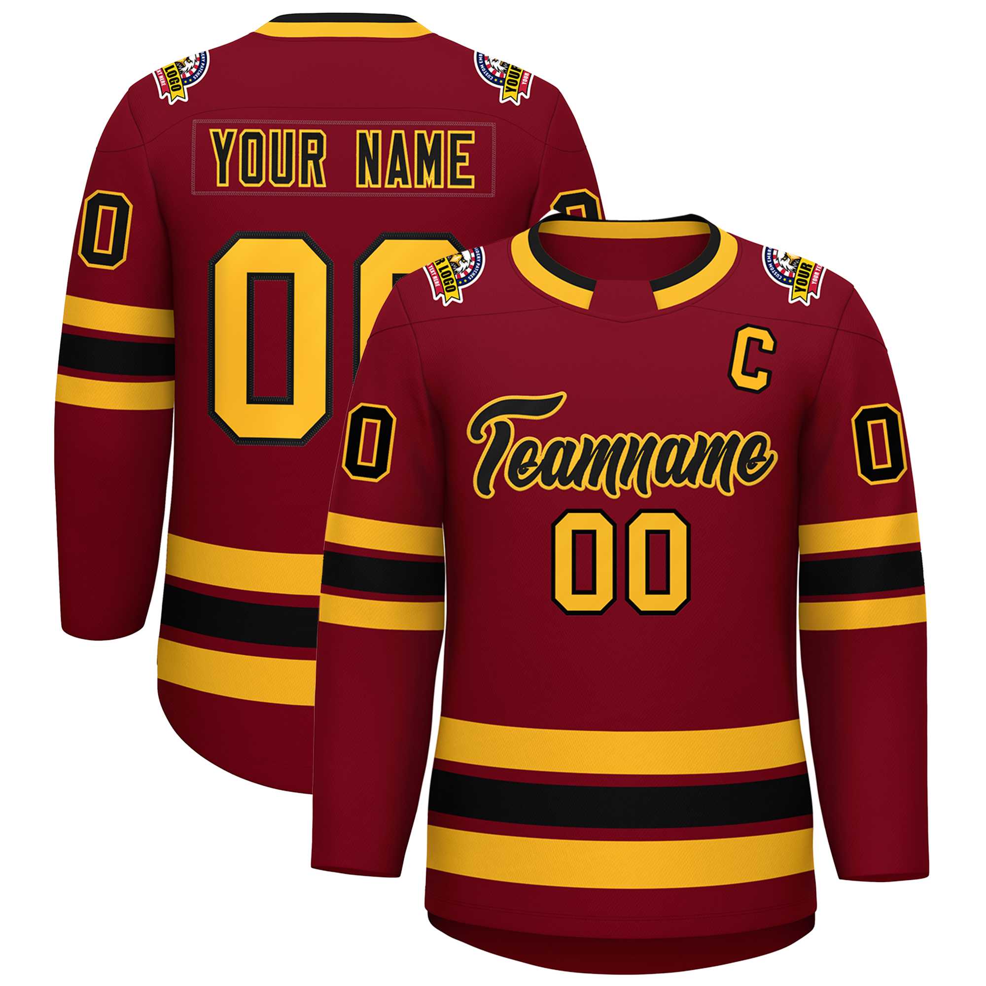 Custom Crimson Black-Gold Classic Style Hockey Jersey