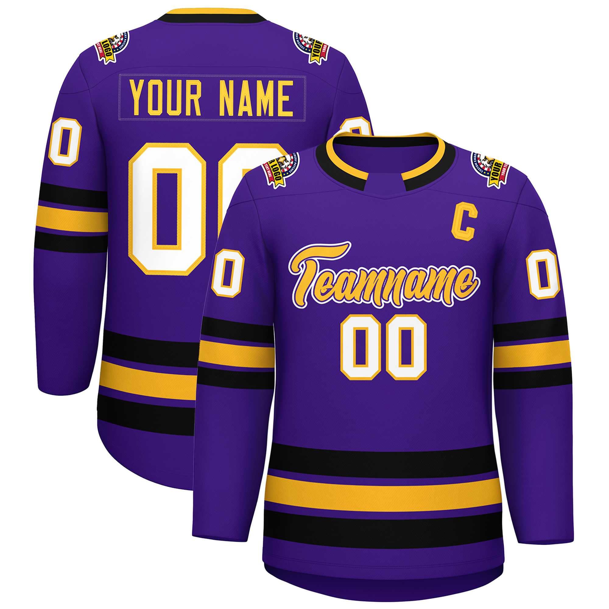 Custom Purple Gold Purple-White Classic Style Hockey Jersey