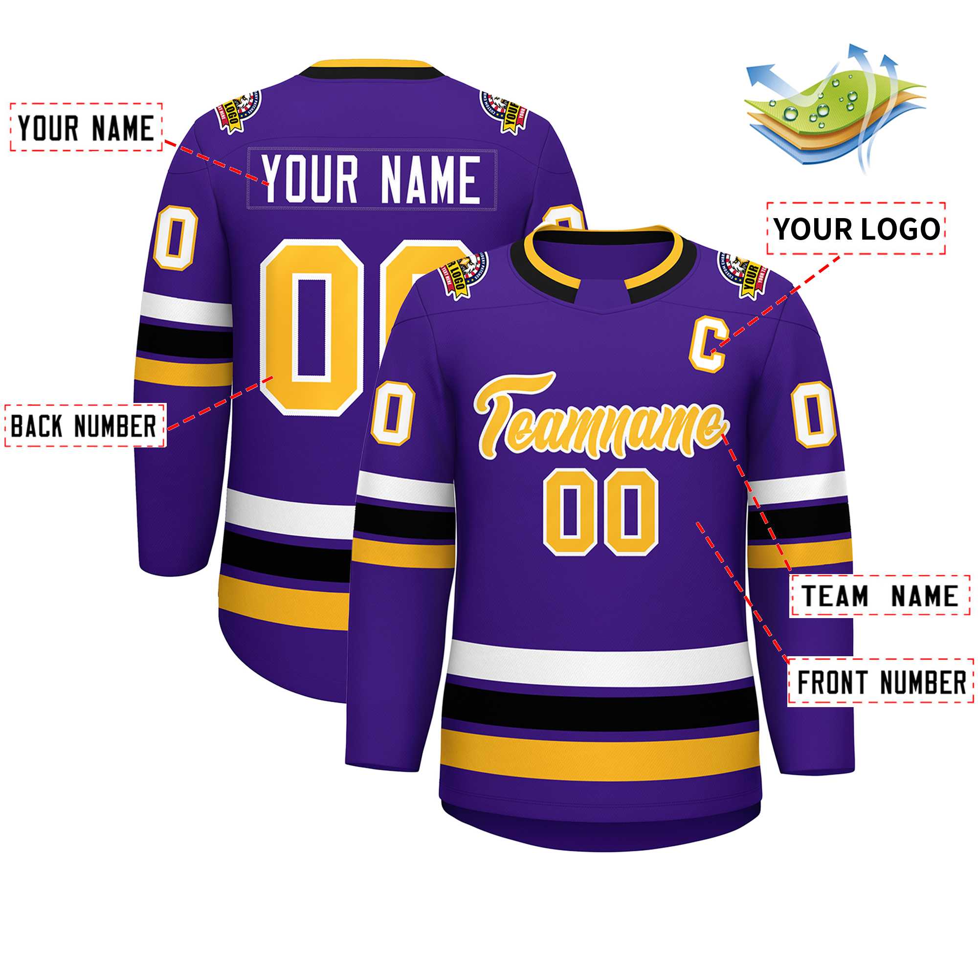 Custom Purple Gold-White Classic Style Hockey Jersey