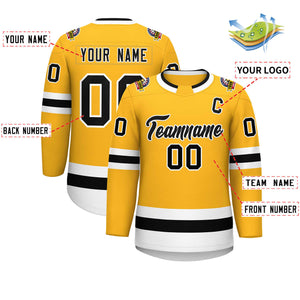 Custom Gold Black-White Classic Style Hockey Jersey