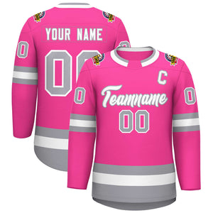 Custom Pink White-Gray Classic Style Hockey Jersey